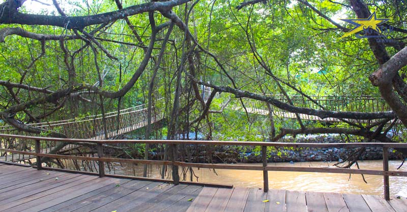 Cầu treo bắc ngang qua dòng sông serepok